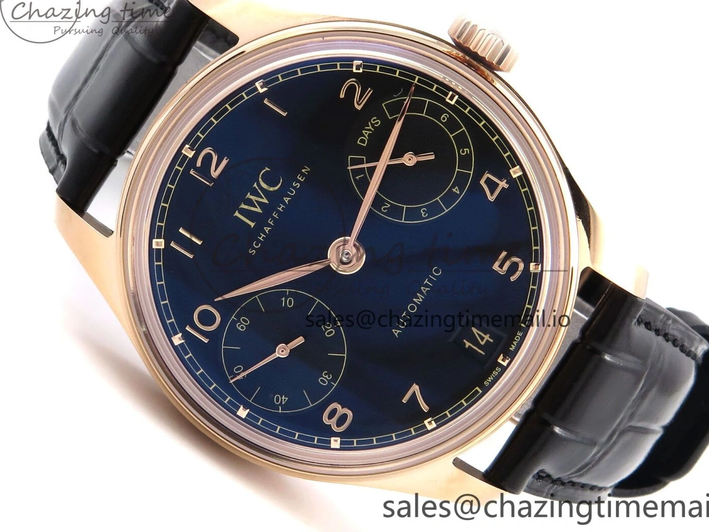MIROTIME 0110 Portugieser Automatic 42mm RG APSF 1:1 Best Edition Black Dial on Black Leather Strap A Original 7007
